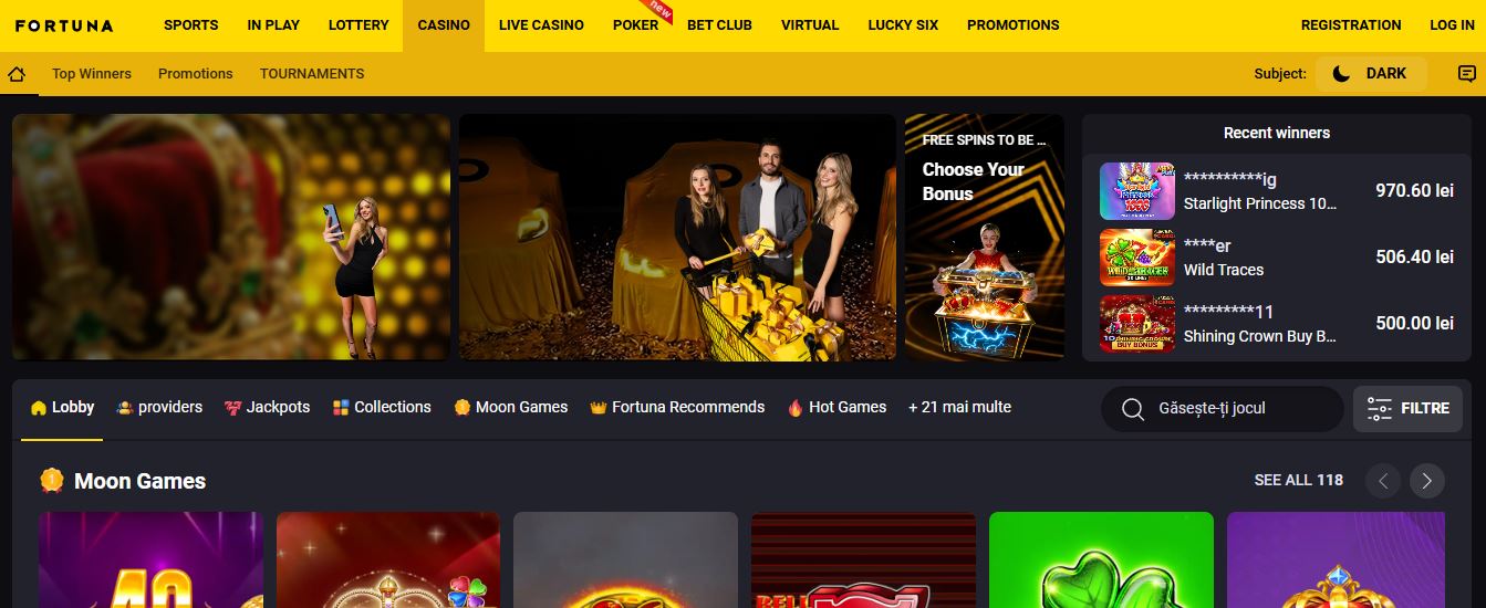Visit Fortuna Casino homepage and explore all available games