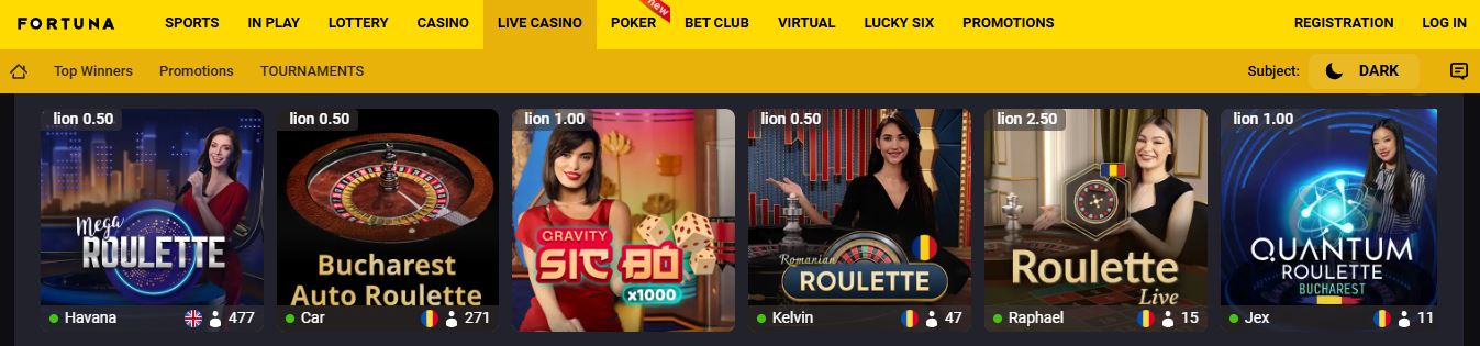 Play live roulette and table games at Fortuna Live Casino 